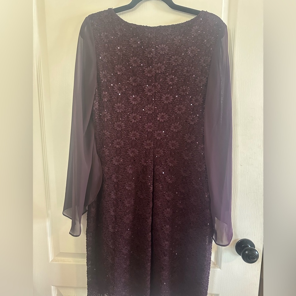 NWOT Connected Apparel Deep Purple Long Sheer Sleeve Sequin Formal Dress Size 6 - Picture 5 of 7
